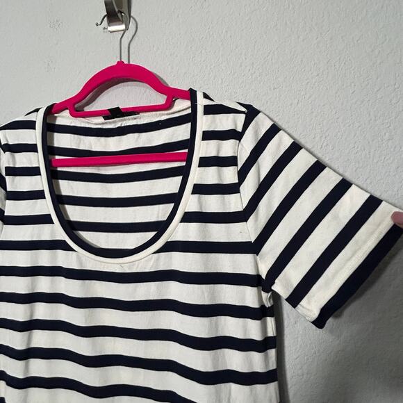 J. Crew Women's Navy Blue White Striped Knit Midi Dress Nautical Prep Size Med - Picture 8 of 15